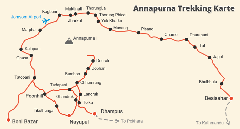 Annapurna Wanderung Karte