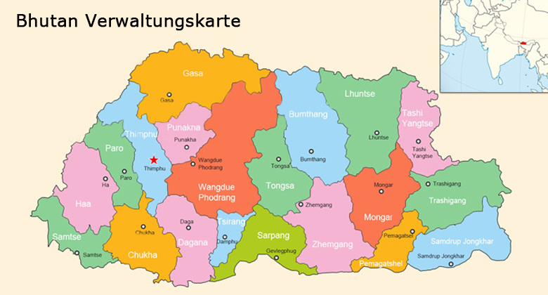 Bhutan Verwaltungskarte