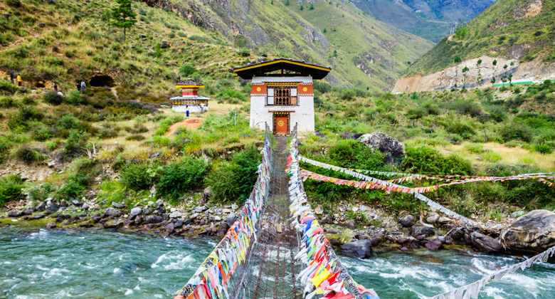 Eiserne Kettenbrücke von Tamchog Lhakhang Kloster