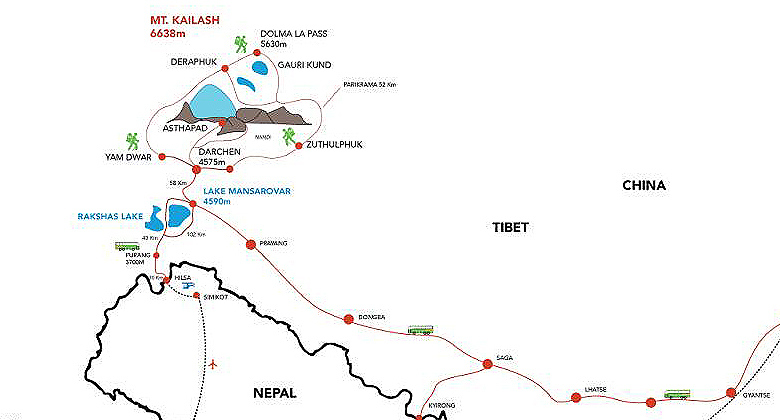 Lhasa nach Mount Kailash Karte