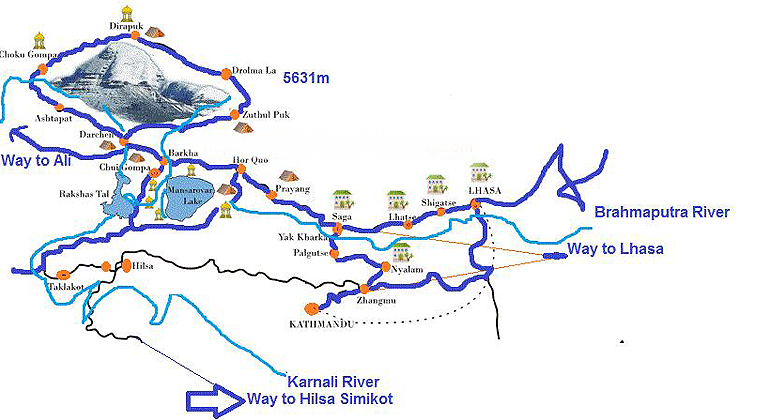 Detaillierte Karte der 15-tägigen Kailash und Manasarova Kora Tour