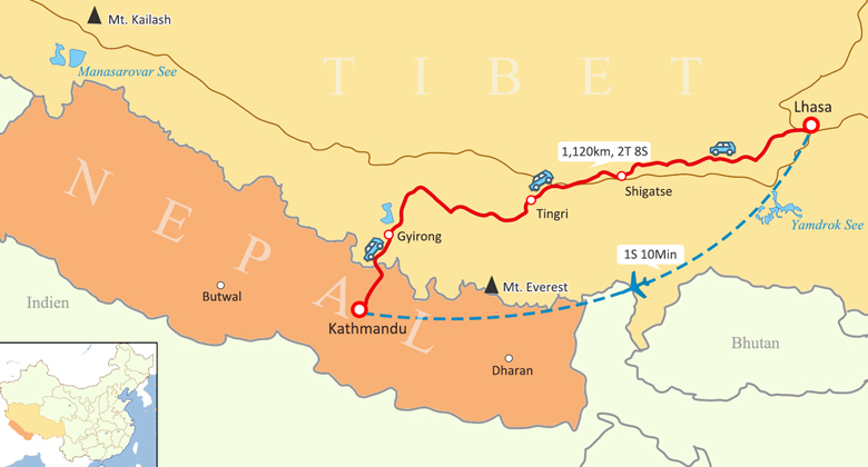 Kathmandu nach Lhasa Flugkarte