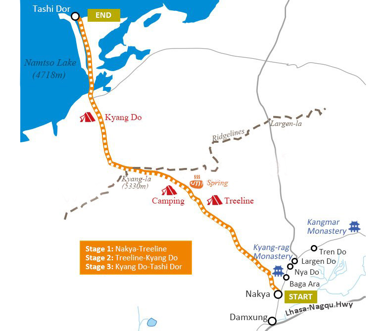 Nyenchen Tanglha Wanderung Karte