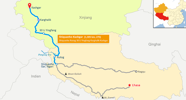 Xinjiang-Tibet Autobahnkarte
