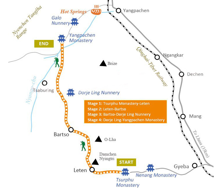 Tsurphu nach Yangpachen Wanderung Karte