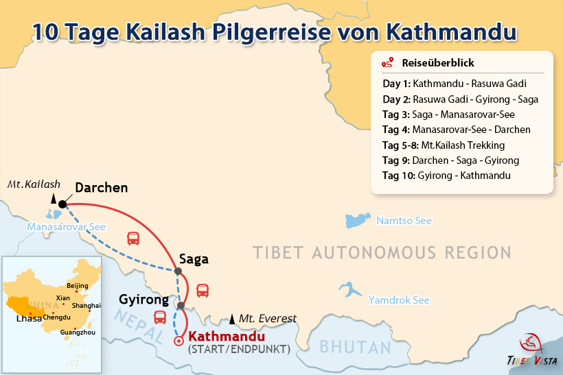 10 Tage Kailash Pilgerreise von Kathmandu über den Gyirong-Grenzübergang