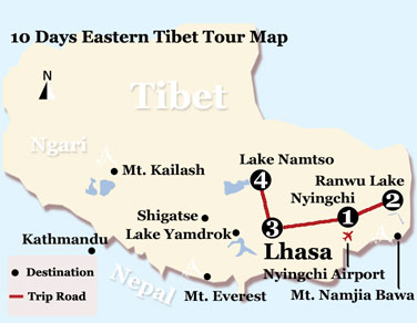 10 Days Eastern Tibet Tour Map