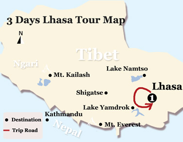 3 Days  Lhasa Tour Map