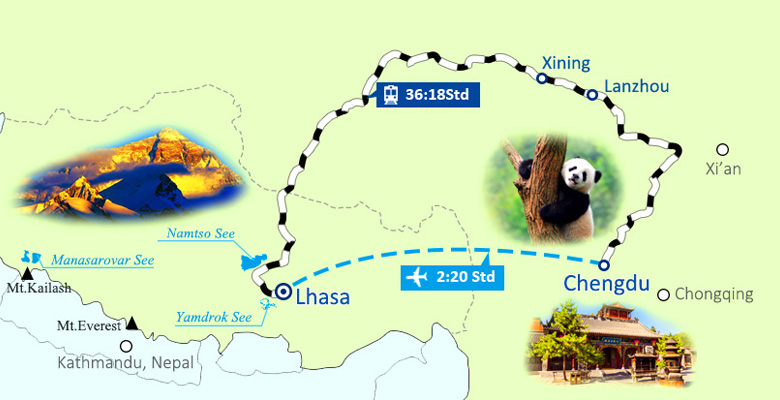 Chengdu Tibet Eisenbahn Karte