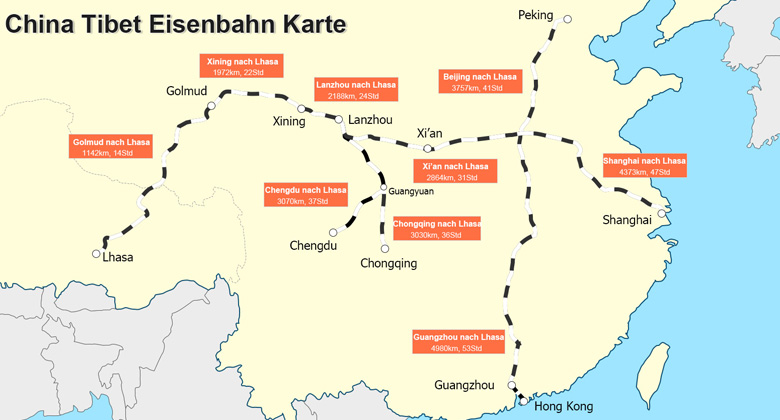 Tibet Bahn Strecke Karte