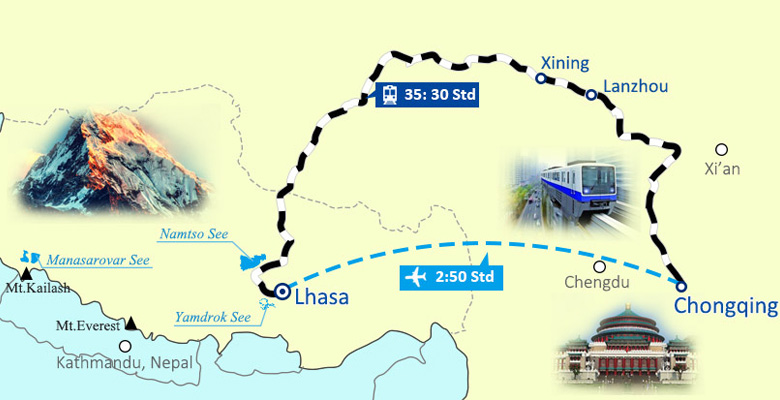 Chongqing Tibet Eisenbahn Karte