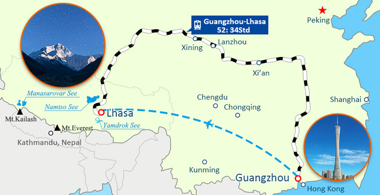 Guangzhou Tibet Eisenbahn Karte