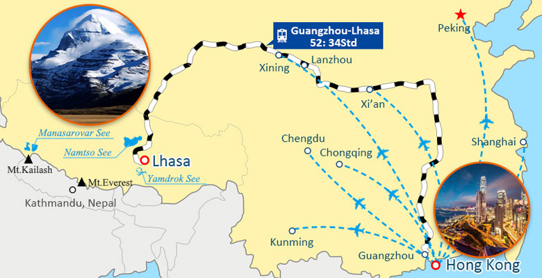 Hongkong Tibet Eisenbahn Karte