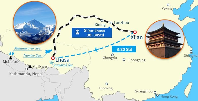 Xi'an Tibet Eisenbahn Karte